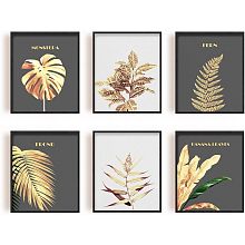 SUPERDANT 6 Pieces Golden Plants Canvas Prints Bohemian Leaves Wall Art Unframed Pictures Tropical Plant Leaves Painting for Living Room Office Bedroom Bathroom Study Room (No Frame)