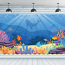 FINGERINSPIRE Under The Sea Backdrop 185x100cm Colorful Reefs and Algae Hanging Banner Party Decoration Underwater Ocean World Backdrops Kids Party Banner Cake Tablecloth Celebration Backdrop