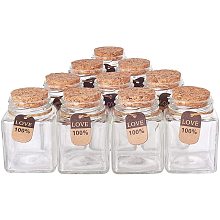 BENECREAT 10 Pack 3.4oz 100ml Glass Favor Jars with Cork Lids, Tags and Strings Square Glass Jars for Home Party Candy Snacks Favor Storage and Decoration