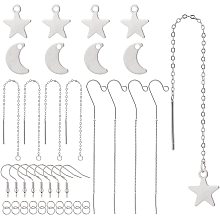 BENECREAT DIY Dangle Earring Making Kits with 32pcs Moon Star Brass Charm Pendants, 16pcs 2 Style Ear Threads, 50pcs Jump Rings and 8pcs Earring Hooks for DIY Earring making