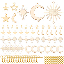 BENECREAT DIY Sun & Moon & Star Earring Making Finding Kit, Including Brass Link Connectors & Charms, Iron Earring Hooks, Golden & Light Gold, 96Pcs/box