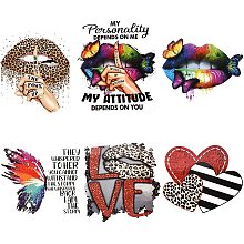 CREATCABIN 6pcs Iron On Stickers Set Lips Butterfly Heart Love Heat Transfer Patches for Clothing Design Washable Heat Transfer Stickers Decals Colorful for Clothes T-Shirt Jackets DIY Decoration