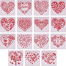 GORGECRAFT 15Pcs Heart Painting Stencils Plastic Reusable Drawing Rectangle Stencil Cut Painting Template Leaves Flowers Love Words for Crafting Wedding Valentine's Day DIY Art Project Wedding