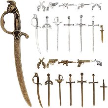 SUNNYCLUE 24Pcs 12 Styles Weapon Charms Alloy Pistol Gun Pendants Tibetan Style Swords Knife Charm Jewelry Accessories for DIY Necklace Bracelet Jewellery Making Bookmarks Keychain Decor