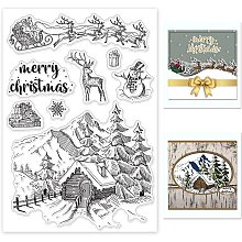 GLOBLELAND Christmas Deer Elk Clear Stamp Santa Claus Snow Mountain House Transparent Silicone Stamp Sleigh Snowman Rubber Stamp for Scrapbook Journal Card Making 4.3 x 6.3 Inch