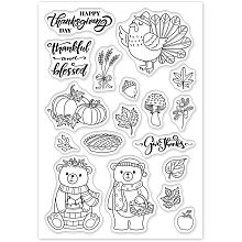 GLOBLELAND Thanksgiving Clear Stamps Transparent Silicone Stamp Bear Chicken Pumpkin Mushroom Wheat Ear for Card Making Decoration and DIY Scrapbooking