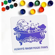 Dog Bath Stencil Dog Stencils Always WASH Your Paws Bath Bubble Duck Pattern Templates 11.8×11.8inch Reusable PET Material Flexibility for Wood Wall Home Decor DIY Crafts