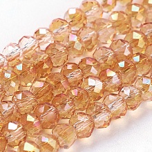 Honeyhandy Electroplate Glass Beads Strands, AB Color Plated, Faceted, Rondelle, Bisque, 3x2mm, Hole: 1mm, about 165~169pcs/strand, 15~16 inch(38~40cm)