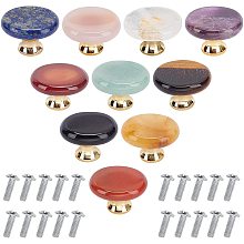 GORGECRAFT 10 Colors Natural Drawer Knobs Gemstone Handmade Crystal Stone Cabinet Knobs Oval Pulls Handle Iron Screws for Wardrobe Kitchen Furniture Hardware Cupboard Dresser Door Jewelry Box Decor