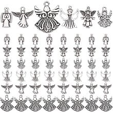 PandaHall Elite 72Pcs Angel Fairy Charms Pendants, 6 Styles Guardian Angel Charms Antique Silver Fairy Angel with Wing Lucky Charms for Necklace Bracelet Earrings Keychain Jewelry Making