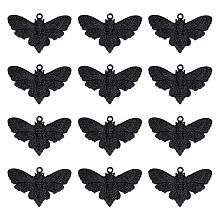 SUNNYCLUE Alloy Pendants, Moth, Electrophoresis Black, 26x41x1.5mm, Hole: 1.6mm, 20pcs/box