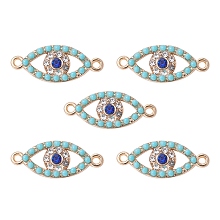 Honeyhandy Alloy Connector Charms with Capri Blue Rhinestone and Synthetic Turquoise, Eye Links, Nickel, Golden, 24x10x3mm, Hole: 1.5mm