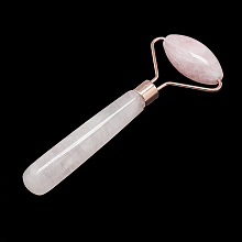 Honeyhandy Natural Rose Quartz Massage Tools, Facial Rollers, with Brass Findings, Rose Gold, 12.8x5.05x2cm