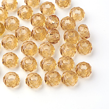 Honeyhandy Glass European Beads, Large Hole Beads, No Metal Core, Rondelle, Gold, 14x8mm, Hole: 5mm