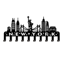 SUPERDANT Wall Hooks Key Holder New York City View Decorative Hooks Rack Hangers Stainless Steel Hook Wall Mounted Decorative with 10 Hooks for Key Hook Hats Metal Hooks