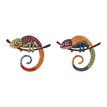 Honeyhandy 2Pcs 2 Colors Alloy Enamel Brooches, with Rhinestone, Chameleon, Light Gold, Mixed Color, 58x71x13mm, Hole: 6.8x6mm, 1pc/color