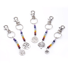 Honeyhandy Tibetan Style Alloy Keychain, with Natural Gemstone Beads, Iron Key Rings and Alloy Swivel Lobster Claw Clasps, Mixed Color, 130~143mm