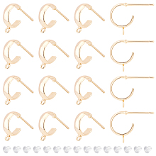 BENECREAT 16Pcs Real 18K Gold Plated Stud Earring Findings, Brass Half Hoop Earring Hook with Vertical Loops, 40Pcs Plastic Ear Nuts for Earring Jewelry Making