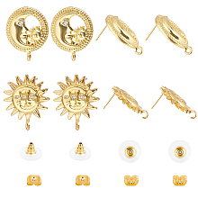 NBEADS 4 Pairs Sun & Moon Stud Earrings Findings, Brass Stud Earring with Cubic Zirconia 20 Pcs Ear Nuts Gold Brass Butterfly Earring Backs for Earring Jewelry Making