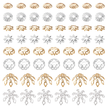 PandaHall Elite 80pcs Bead Cap 8 Styles Hollow Filigree Flower Bead Caps Golden/Silver Bead Spacers for Bracelet Earring Necklace Tassel Making, 4.5~10mm