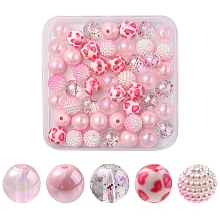 Honeyhandy 50Pcs 5 Style Acrylic Beads, Round, Mixed Style, Pink, 10mm, Hole: 1~2mm, 10pcs/style