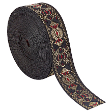 BENECREAT Ethnic Embroidery Polyester Flat Ribbons, Jacquard Ribbon, Black, 1 inch(25mm)