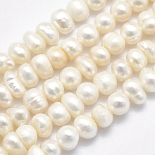 Honeyhandy Natural Cultured Freshwater Pearl Beads Strands, Potato, Beige, 5~6x4~5mm, Hole: 0.8mm, about 84pcs/strand, 13.5 inch(34.2cm)