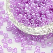 Honeyhandy Glass Seed Beads, Ceylon, Round, Violet, 4mm, Hole: 1.5mm, about 4500pcs/pound