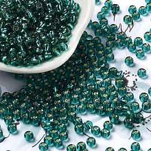 Glass Seed Beads, Silver Lined, Round Hole, Round, Teal, 4x3mm, Hole: 1.2mm, 6429pcs/pound