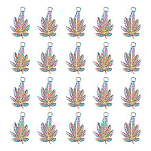 Arricraft 304 Stainless Steel Pendants, Leaf, Rainbow Color, 22x14x2mm, Hole: 1.8mm, 20pcs/box