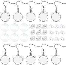 DICOSMETIC 30pcs Stainless Steel Earring Blank Bezels 16mm Flat Round Dangle Earring Trays Earring Wire Hooks with Cabochon Settings for Jewelry Making