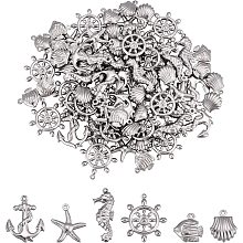 DICOSMETIC 120Pcs 6 Styles Stainless Steel Shell/Starfish/Sea Horse/Fish/Anchor/Sailing Pendants Marine Theme Life Charm Stainless Steel Charms for DIY Necklace Jewelry Making, Hole:1-1.2mm