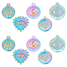 DICOSMETIC 10Pcs Evil Eye Charms 5 Styles Egyptian Eye Pendants Stainless Steel Flat Round and Heart Pendant with Evil Eye Charms Rainbow Hanging Ornaments for DIY Necklace Bracelet Jewelry Making