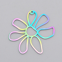 Honeyhandy Ion Plating(IP) 201 Stainless Steel Pendants, Laser Cut, Flower, Rainbow Color, 34.5x35x1mm, Hole: 1.6mm