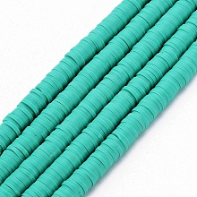 Honeyhandy Handmade Polymer Clay Bead Strands, Heishi Beads, Disc/Flat Round, Light Sea Green, 6x0.5~1mm, Hole: 2mm, about 320~447pcs/strand, 15.74 inch~16.92 inch