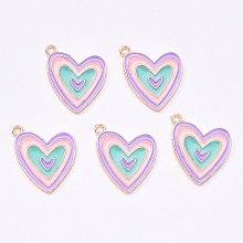 Honeyhandy Light Gold Plated Alloy Enamel Pendants, Heart, Colorful, 19x19x1.5mm, Hole: 1.6mm