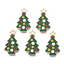 Honeyhandy Rack Plating Alloy Enamel Pendants, Cadmium Free & Nickel Free & Lead Free, Christmas Tree, Dark Green, 24x13x1.5mm, Hole: 2mm