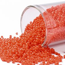 TOHO Round Seed Beads, Japanese Seed Beads, (50) Opaque Sunset Orange, 15/0, 1.5mm, Hole: 0.7mm, about 3000pcs/10g