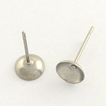 Honeyhandy 304 Stainless Steel Post Stud Earring Findings, Stainless Steel Color, 6mm, pin: 0.8mm