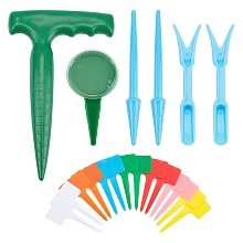 AHANDMAKER Plastic Pistol Grip Dibber, Plastic Seedlings Widger and Dibber, Adjustable Size Plastic Dispenser Seeder, Plastic Plant Labels, for Seed Potted Herbs Flowers Vegetables, Mixed Color, 177x110.5x25.5mm; 2pcs