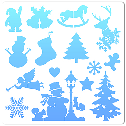 GORGECRAFT PET Plastic Hollow Out Drawing Painting Stencils Templates, Square, Creamy White, Christmas Themed Pattern, 300x300mm