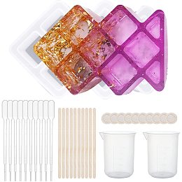 Olycraft DIY Lipstick Storage Box Silicone Molds Kits, Include Birch Wooden Craft Ice Cream Sticks and Plastic Transfer Pipettes, Latex Finger Cots, Plastic Measuring Cup, Clear, 140x90x54mm, Inner Diameter: 11x17mm and 24x24mm, 1pc