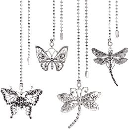 BENECREAT 4 Style Butterfly Dragonfly Ceiling Fan Pull Chain, Alloy Silver Ceiling Fan Pull Chain Extenders with 304 Stainless Steel Ball Chain Connector for Ceiling Light Lamp Fan