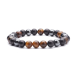 Honeyhandy Natural Wood & Tiger Eye & Synthetic Hematite Round Beaded Stretch Bracelet, Gemstone Yoga Jewelry for Women, Inner Diameter: 2-3/8 inch(5.9cm)