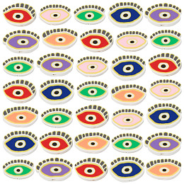 SUNNYCLUE 1 Box 200Pcs Clay Beads Evil Eye Handmade Polymer Clay Evil Eye Beaded Oval Shaped Clay Slices Charm Bead Loose Spacer Beads for Jewelry Making Beading Bracelets Necklace DIY Craft Supplies