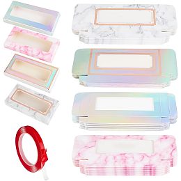 OLYCRAFT 40Pcs Nail Paper Folding Boxes with Double Side Adhesive Tape Empty Nail Package Boxes with Clear Window Background Papers for Press on Nail Business Jewelry Display 4.3x2x0.5 Inch