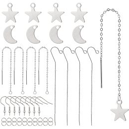 BENECREAT DIY Dangle Earring Making Kits with 32pcs Moon Star Brass Charm Pendants, 16pcs 2 Style Ear Threads, 50pcs Jump Rings and 8pcs Earring Hooks for DIY Earring making