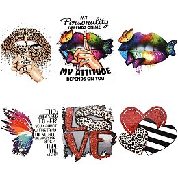 CREATCABIN 6pcs Iron On Stickers Set Lips Butterfly Heart Love Heat Transfer Patches for Clothing Design Washable Heat Transfer Stickers Decals Colorful for Clothes T-Shirt Jackets DIY Decoration