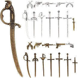 SUNNYCLUE 24Pcs 12 Styles Weapon Charms Alloy Pistol Gun Pendants Tibetan Style Swords Knife Charm Jewelry Accessories for DIY Necklace Bracelet Jewellery Making Bookmarks Keychain Decor