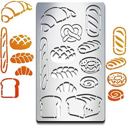 MAYJOYDIY Bread Metal Stencil Bread Theme Metal Journal Stencils Reusable Stainless Steel Template Baguette Toast Bread Croissants Stencils 4×7inch DIY Scrapbooking Album Journaling